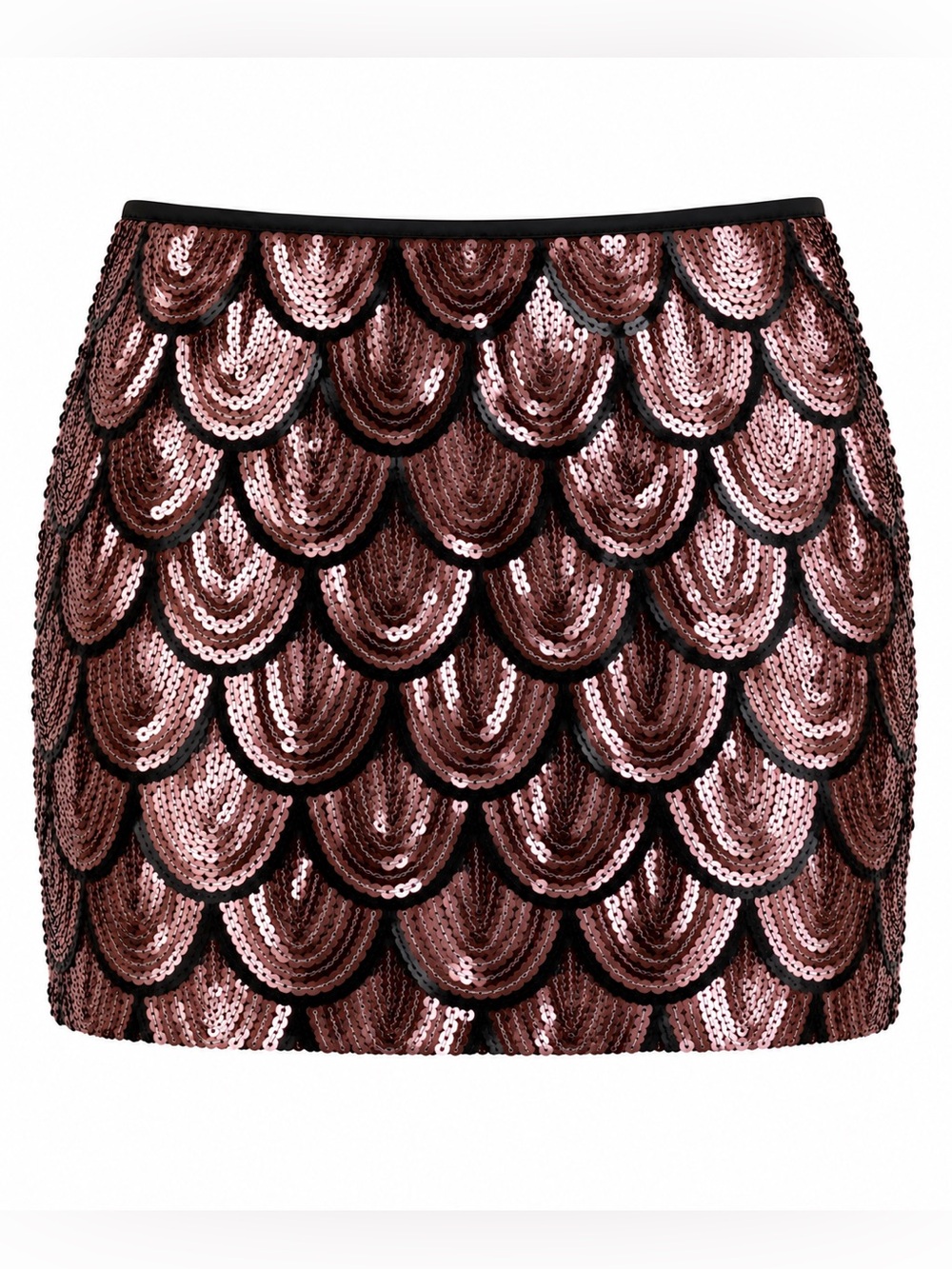 Lily Rose Sequin Mini Skirt Black Rose Silver Scalloped Draped Pattern Size Med